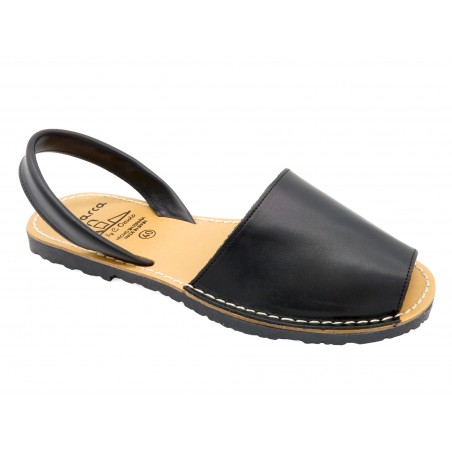 Women's Flat Sandals black Leather Avarca Menorquina Menorca Shoes Made In Spain