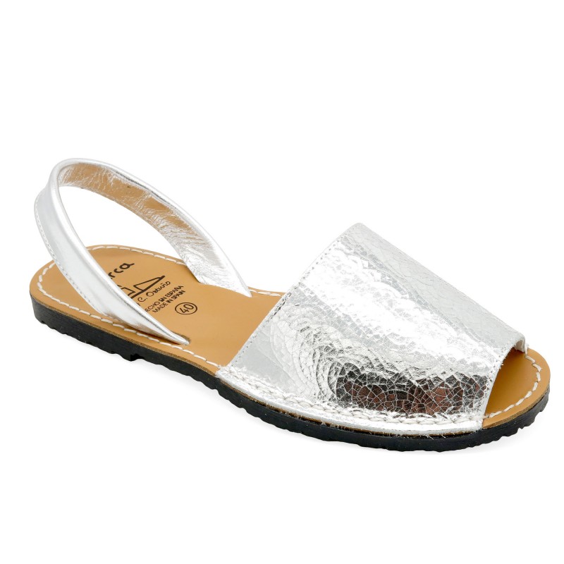 Damen Sandalen silber Leder Avarca Menorquina Sommerschuhe Echtleder metallic MADE IN SPAIN