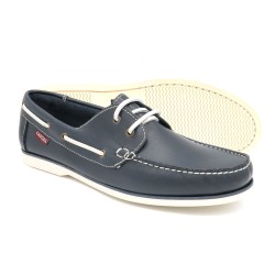 Men's Deck Shoes navy blue Leather Lace-Up Moccasin Goodyear welted Made In Spain