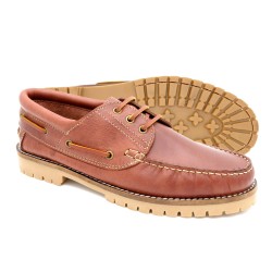 Men's Deck Shoes brown Leather Lace-Up Moccasin goodyear welted thick Sole MADE IN SPAIN