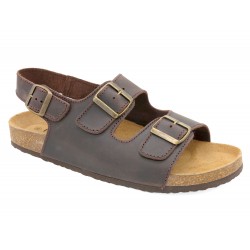 Men's Mules brown Leather Back-Strap Sandals with Leather Footbed & Cork Sole Made in Spain