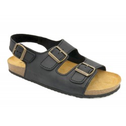 Genuine Leather Men's Mules Back-Strap Sandals with Leather Footbed & Cork Sole, black 8037 - Made in Spain