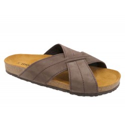 Men's Mules Nubuck Flat Sandals Slippers with Leather Footbed & Cork Sole, gaucho brown Made in Spain Morxiva Casual 8015