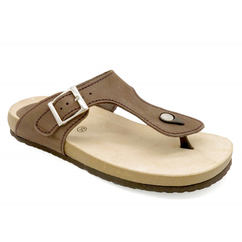 Damen Pantoletten braun Leder Nubuk Zehentrenner Sandalen Echtleder Fußbett braun Made In Spain Morxiva 8014