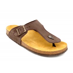 Men's Mules Nubuck Leather Sandals brown Thongs with Leather Footbed & Cork Sole - Made in Spain