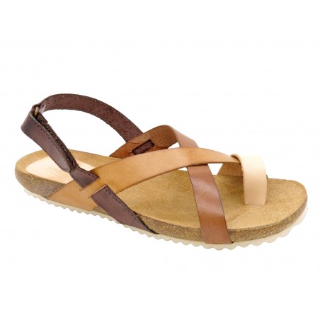 Women's Leather Flat Sandals brown Back-Strap Summer Shoes Cork Sole Leather Footbed Morxiva 830