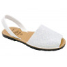 Women's Flat Sandals Avarca Menorquina Glitter Summer Shoes with Sequins & Leather Strap, glitter white 275 - Made in Spain