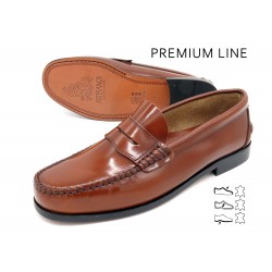 Men's Slip-On Dress Shoes classic Leather Penny Loafer Welted Leather Sole tan brown - PREMIUM LINE Made In Spain