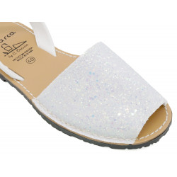 Avarca Women's Flat Sandals Glitter Sequins Leather Summer Shoes white