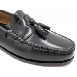 Men's Tassel Loafer black Leather Pull-On Dress Shoes Welted Leather Soles PREMIUM LINE