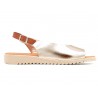 Damen Sandalen Leder gold Sommerschuhe Echtleder Decksohle Keilabsatz Keilabsatzsandalen Keilschuhe BluSandal Blue-Sandal