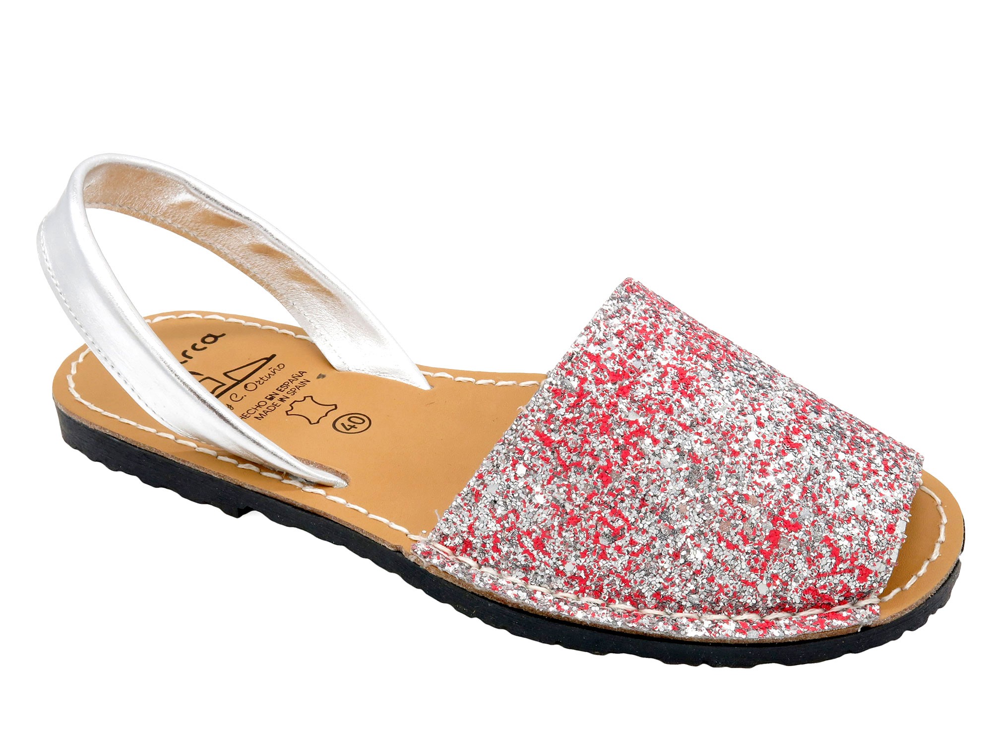 Women's Glitter Sandals Sequins pink Leather Summer Shoes Avarca Made In Spain
