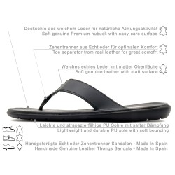 Herren Sandalen Leder Zehentrenner schwarz Echtleder Flip-Flops - Made In Spain Casual 1282