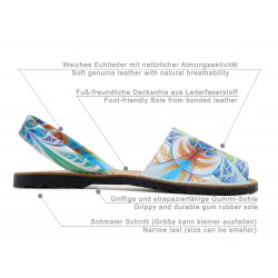 Women's Flat Sandals Leather Avarca Menorquina Summer Shoes colorful blue 334 C. Ortuño