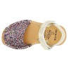 Girl's flat Sandals with glitter sequins Leather Kid's Summer Shoes Avarca Menorquina colorful multicolor sequins Ortuno 207