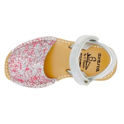 Girl's Flat Sandals Glitter Sequins pink Avarca Menorquina Leather Kid Children Summer Shoes Ortuno 207