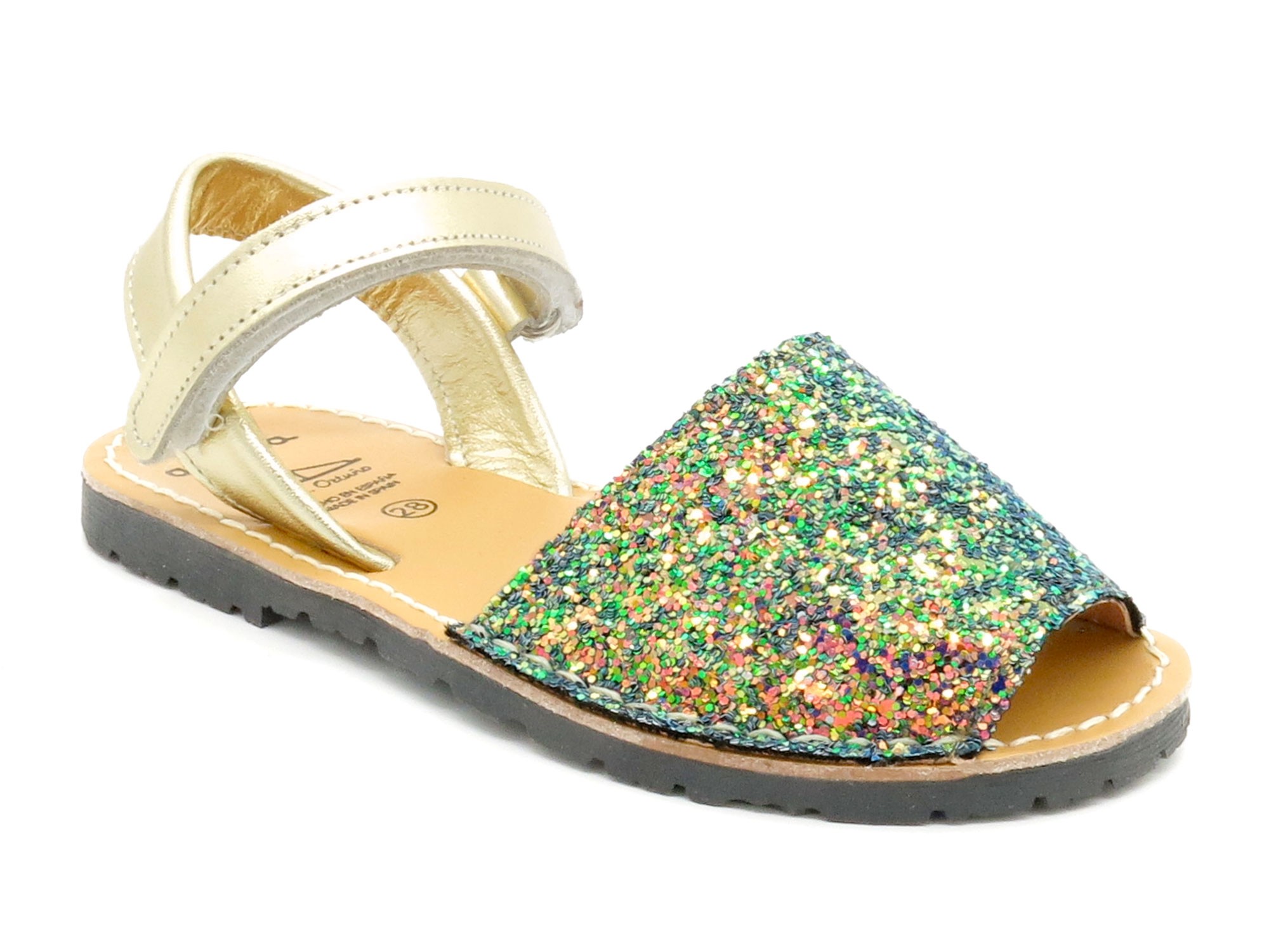 Girls' Flat Sandals with Glitter Sequins colorful green Avarca Menorquina Leather Kid's Children's Summer Shoes Ortuno 207 Girls' Flat Sandals with Glitter Sequins colorful green Avarca Menorquina Leather Kid's Children's Summer Shoes Ortuno 207