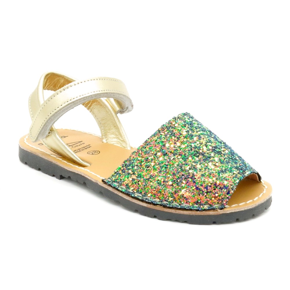 Mädchen Sandalen Glitzer Pailletten bunt grün Avarca Menorquina Leder Kinderschuhe prinzessin Ortuno 207