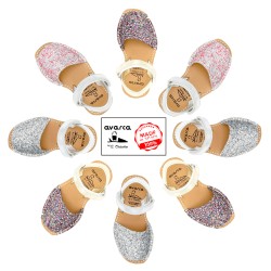 Mädchen Sandalen Glitzer Pailletten bunt grün Avarca Menorquina Leder Kinderschuhe prinzessin Ortuno 207