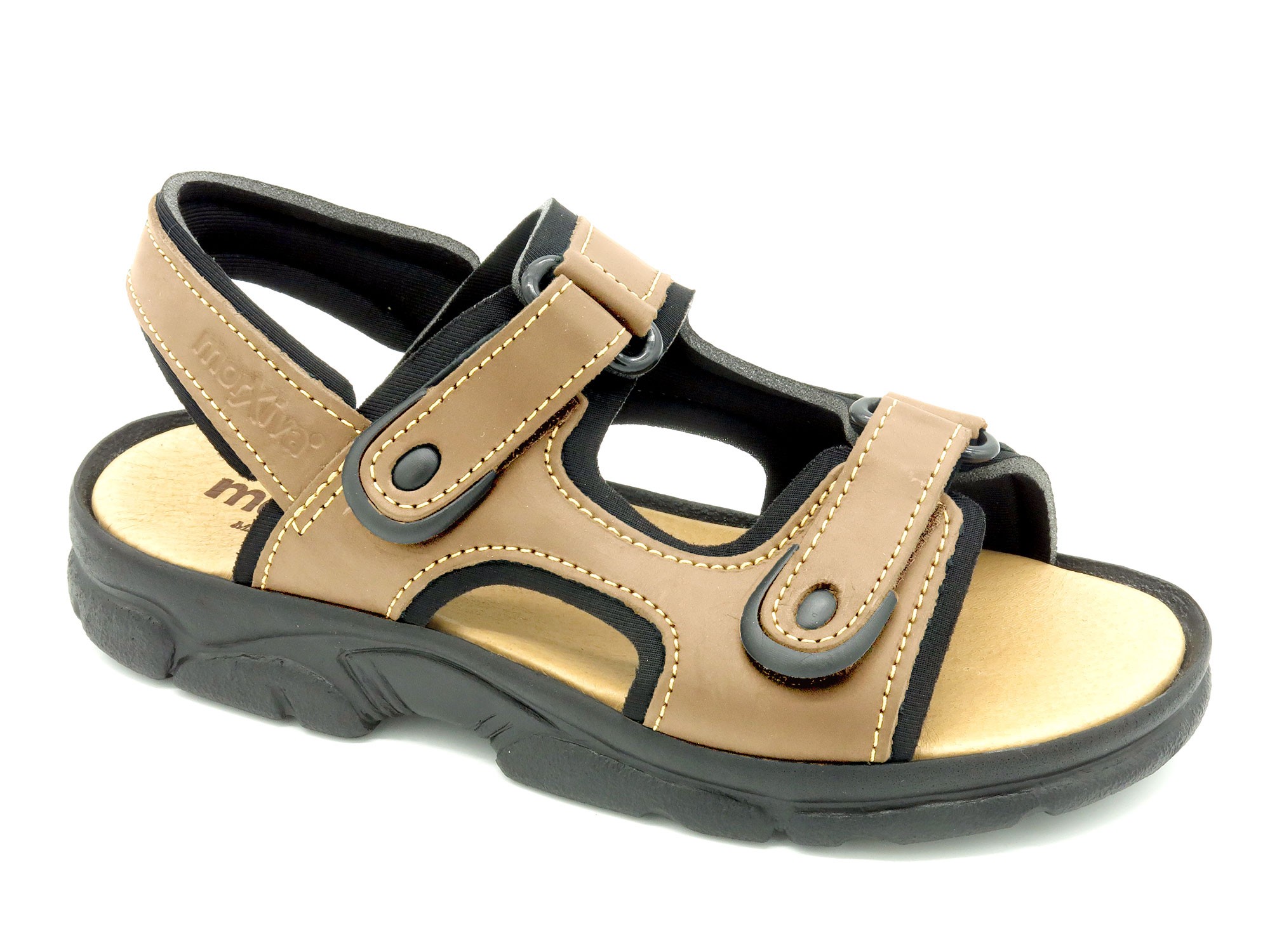Men's hiking sandals beige leather outdoor trekking shoes with neoprene padding