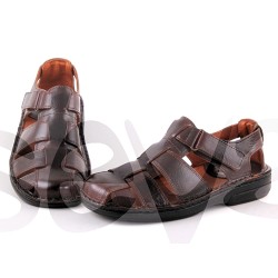 Herren Fisherman Sandalen geschlossen braun Leder Sommerschuhe Gel gepolstert Echtleder Fußbett Klettverschluss 9015 Innovation