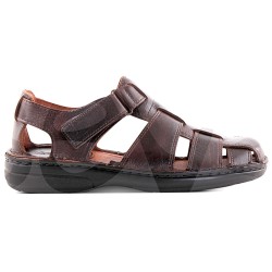 Herren Fisherman Sandalen geschlossen braun Leder Sommerschuhe Gel gepolstert Echtleder Fußbett Klettverschluss 9015 Innovation