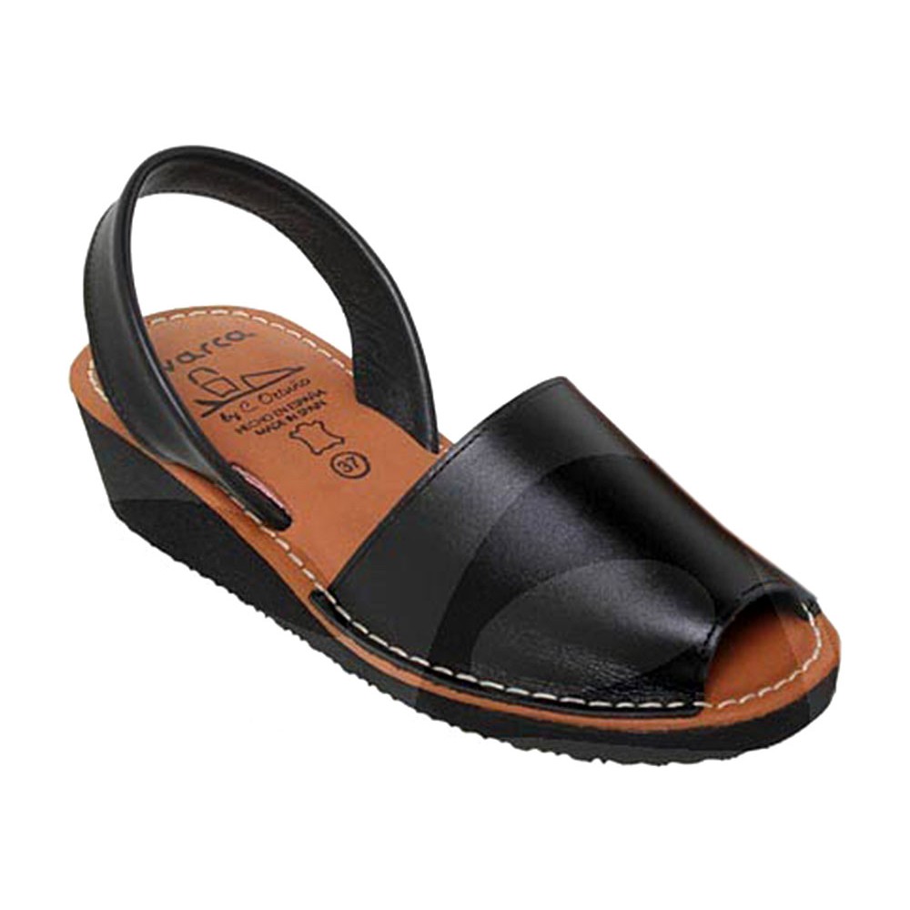 Avarca Damen Sandalen schwarz Leder Keilsandalen Sommerschuhe mit Keilabsatz Abarca Menorquina 2211 Ortno Ledersandalen Spanien