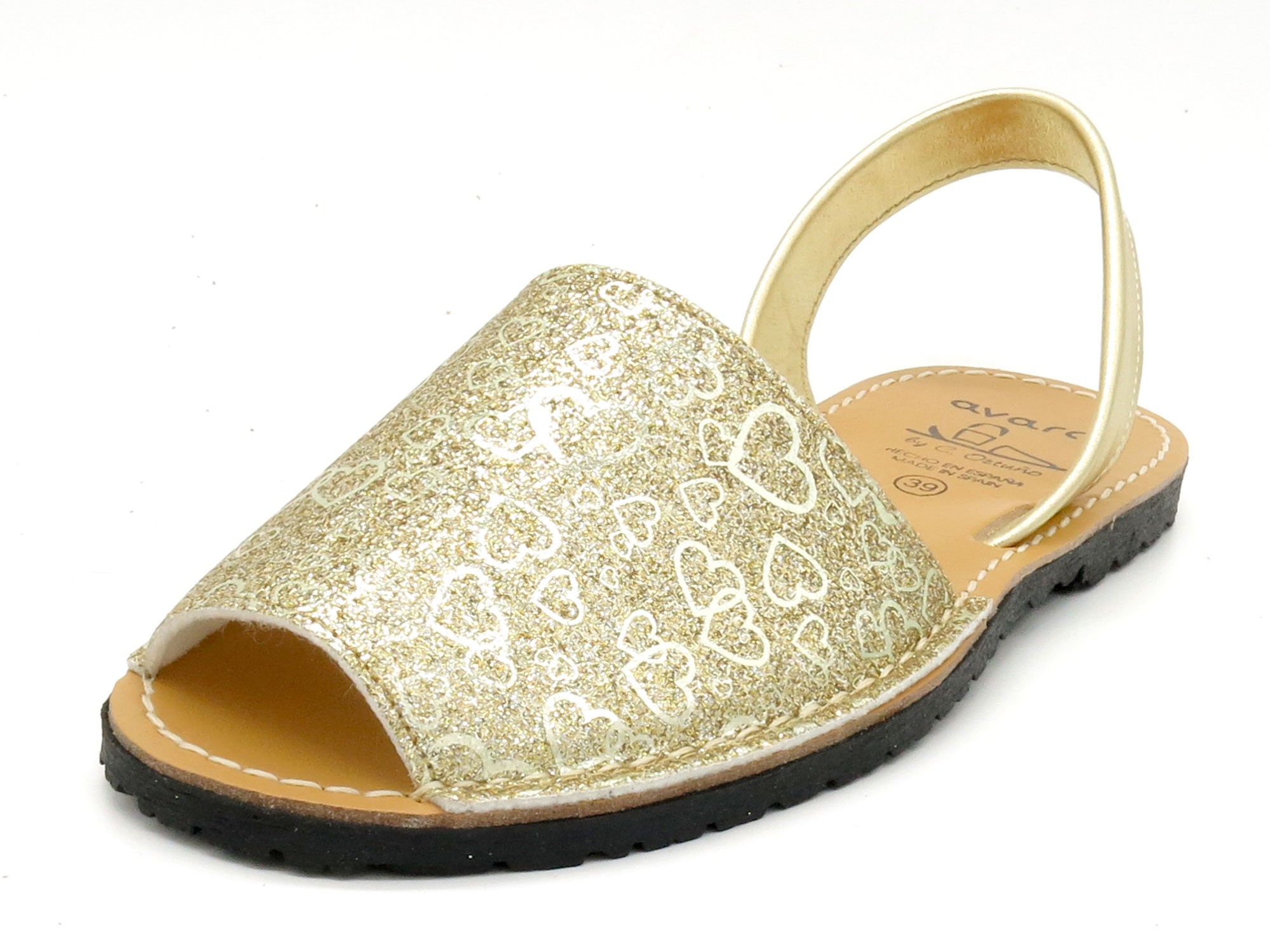 Women's Flat Sandals gold metallic Heart Avarca Menorquina Summer Shoes avarcas sandals 496 Ortuno