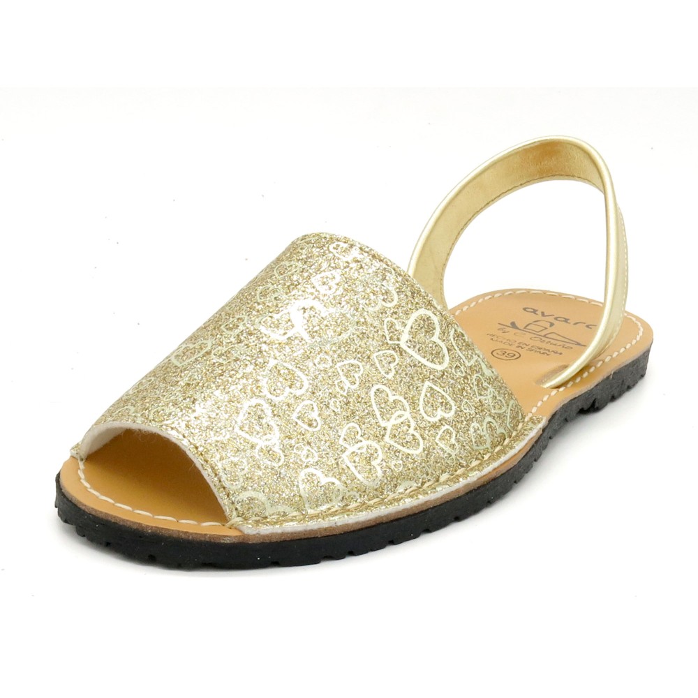 Women's Flat Sandals gold metallic Heart Avarca Menorquina Summer Shoes avarcas sandals 496 Ortuno