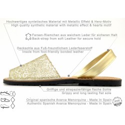 Women's Flat Sandals gold metallic Heart Avarca Menorquina Summer Shoes avarcas sandals 496 Ortuno
