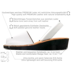 Women's Wedge Sandals white Leather Avarca Menorquina Wedges soft padded Ortuno Avarcas 2211