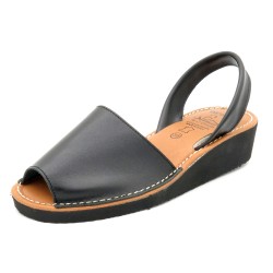 Women's Wedge Sandals black Leather Avarca Menorquina Wedges Summer Shoes Abarca Ortuno 1211