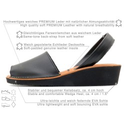 Avarca Damen Keilsandaletten Echtleder Sandalen mit Keilabsatz schwarz Keilsandalen Abarca Menorquina 2211 Ortno Spanien