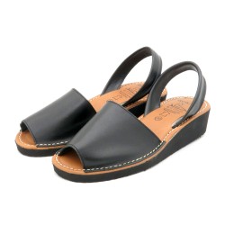 Women's Wedge Sandals black Leather Avarca Menorquina Wedges Summer Shoes Abarca Ortuno 1211