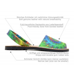 Damen Sandalen Leder Avarca Menorquina grün bunt flach Abarca Menorca Sommerschuhe 337 C. Ortuño