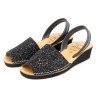 Women's Wedge Sandals Glitter Avarca Wedges with Leather Back-Strap sequins black 1275 Ortuno