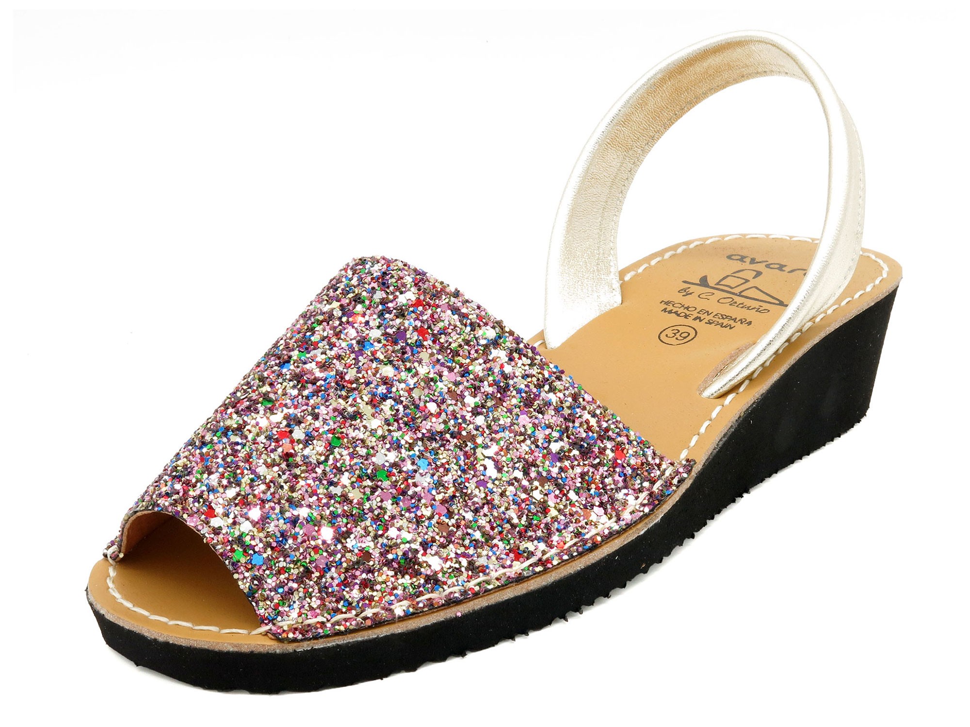 Avarca Women's Wedge Sandals Glitter Sequins Menorquina Shoes multicolor 1275 Ortuno avarcas leather strap Avarca Women's Wedge Sandals Glitter Sequins Menorquina Shoes multicolor 1275 Ortuno avarcas leather strap