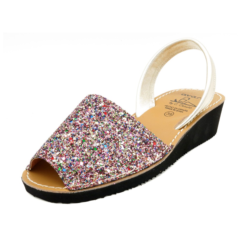 Avarca Women's Wedge Sandals Glitter Sequins Menorquina Shoes multicolor 1275 Ortuno avarcas leather strap