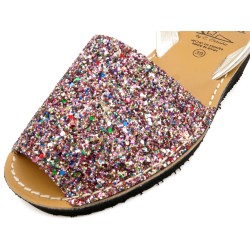 Damen Sandalen mit Keilabsatz Glitzer Keilsandaletten Avarca Keilsandalen Pailletten bunt Ortuno 1275