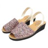 Damen Sandalen mit Keilabsatz Glitzer Keilsandaletten Avarca Keilsandalen Pailletten bunt Ortuno 1275