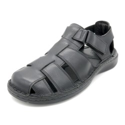 Schwarze Herren Leder Fisherman Sandalen mit geschlossener Zehenpartie Made in Portugal