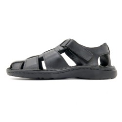 Herren Fisherman Sandalen Leder schwarz geschlossene Klettverschluss Sommerschuhe gepolstert Echtleder Portugal Innovation 9015