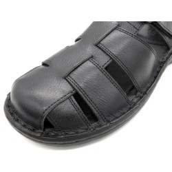 Herren Fisherman Sandalen geschlossen Leder schwarz Sommerschuhe Gel-gepolstert Echtleder Fußbett Klettverschluss Innovation