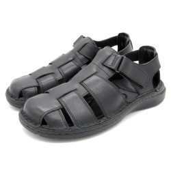 Herren Fisherman Sandalen geschlossen Leder schwarz Sommerschuhe Gel-gepolstert Echtleder Fußbett Klettverschluss Innovation