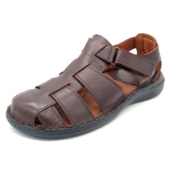 Men's brown leather Fisherman sandals handmade in Portugal with cushioned leather footbed