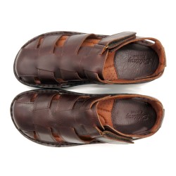 Herren Fisherman Sandalen Leder geschlossene Klettverschluss Sommerschuhe braun gepolstert Echtleder 9015 Innovation Portugal