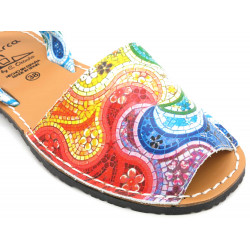 Women's Flat Sandals Leather Avarca Menorquina Summer Shoes colorful red-orange MADE IN SPAIN