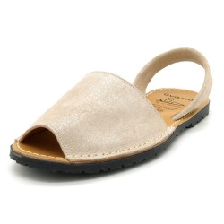 Avarcas Damen Sandalen Leder Avarca Menorquina Menorca Sandalen Sommerschuhe glitzer beige 525 C.Ortuno Spanien Made In Spain