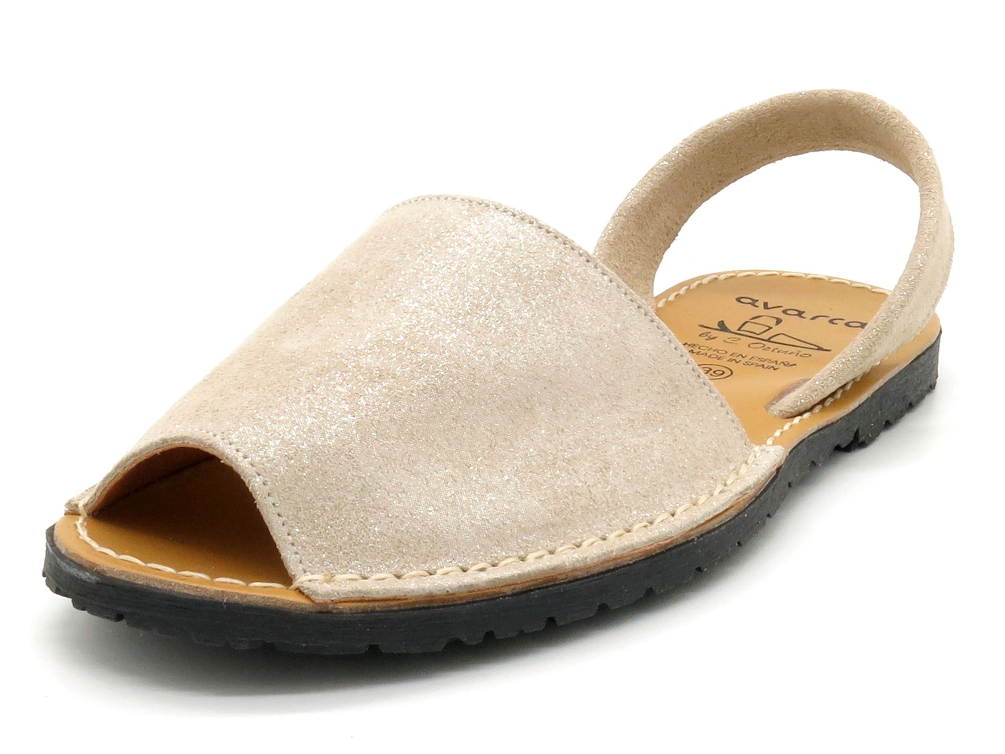 Avarcas Damen Sandalen Leder Avarca Menorquina Menorca Sandalen Sommerschuhe glitzer beige 525 C.Ortuno Spanien Made In Spain