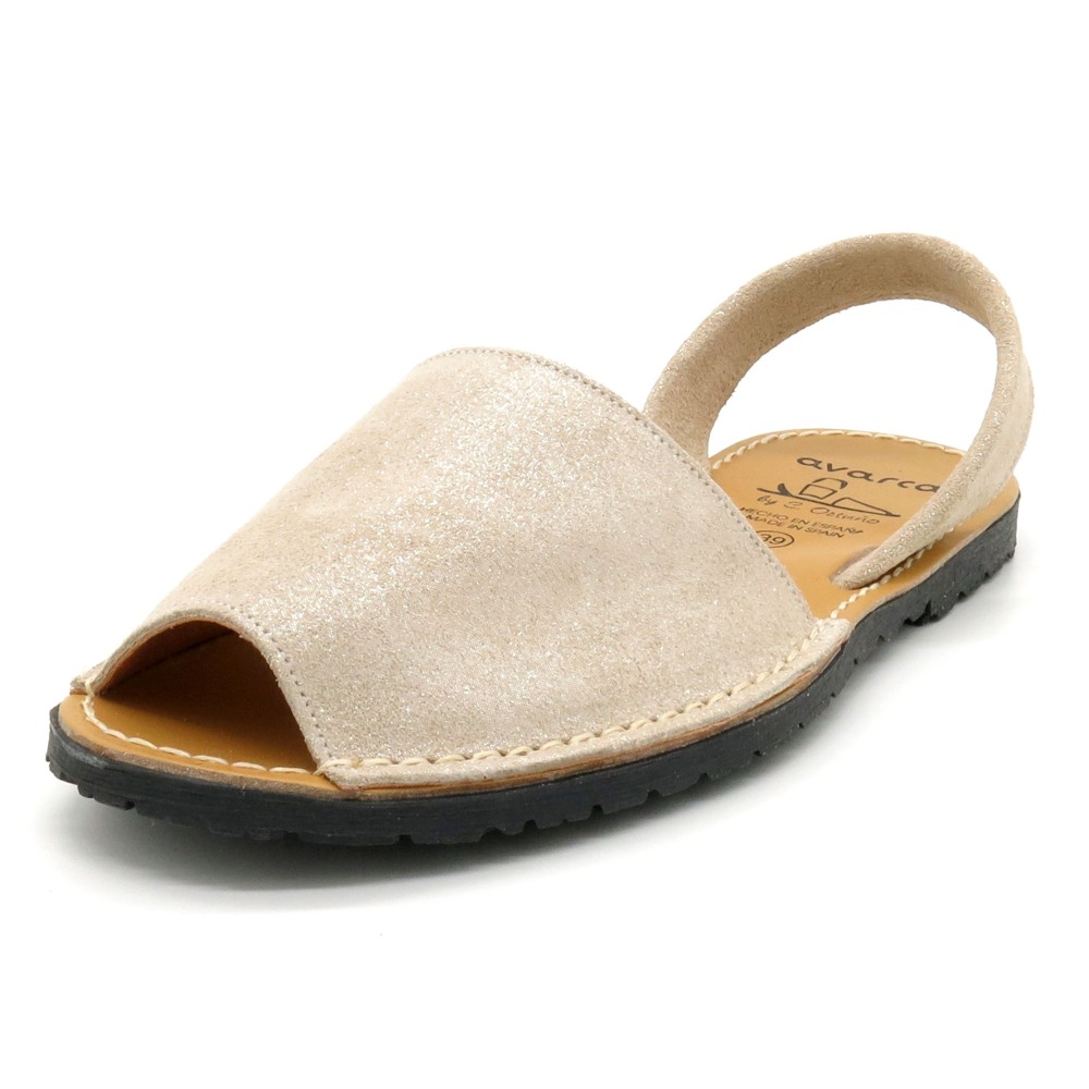 Avarcas Damen Sandalen Leder Avarca Menorquina Menorca Sandalen Sommerschuhe glitzer beige 525 C.Ortuno Spanien Made In Spain